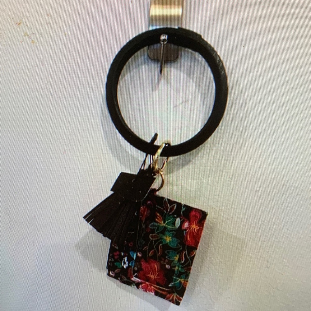 Pink and Black Floral Key & Card Holder with Bangle